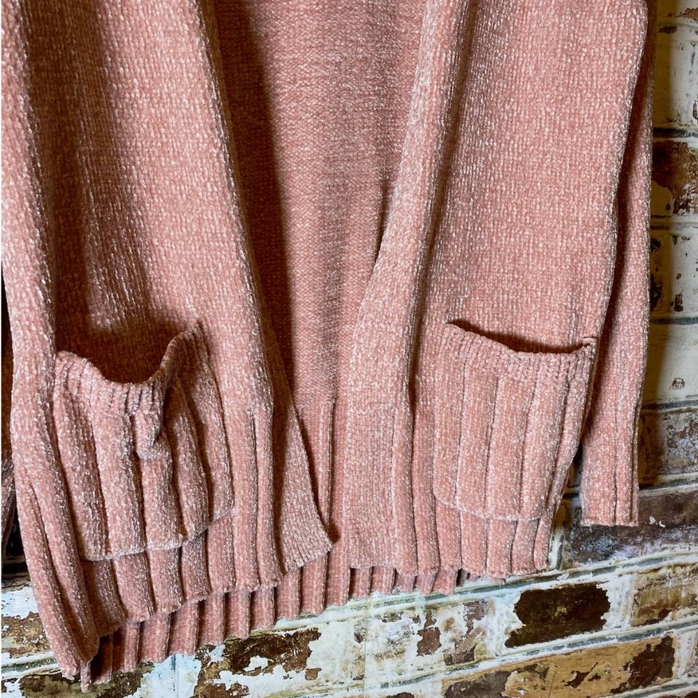 7 For All Mankind Seven Soft Teddy Chenille Open Cardigan Pale Mauve - Picture 9 of 12
